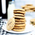 Stack of homemade chocolate chip cookies.