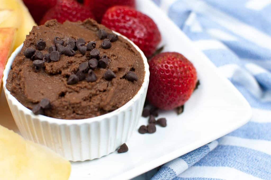 Dessert hummus with strawberries