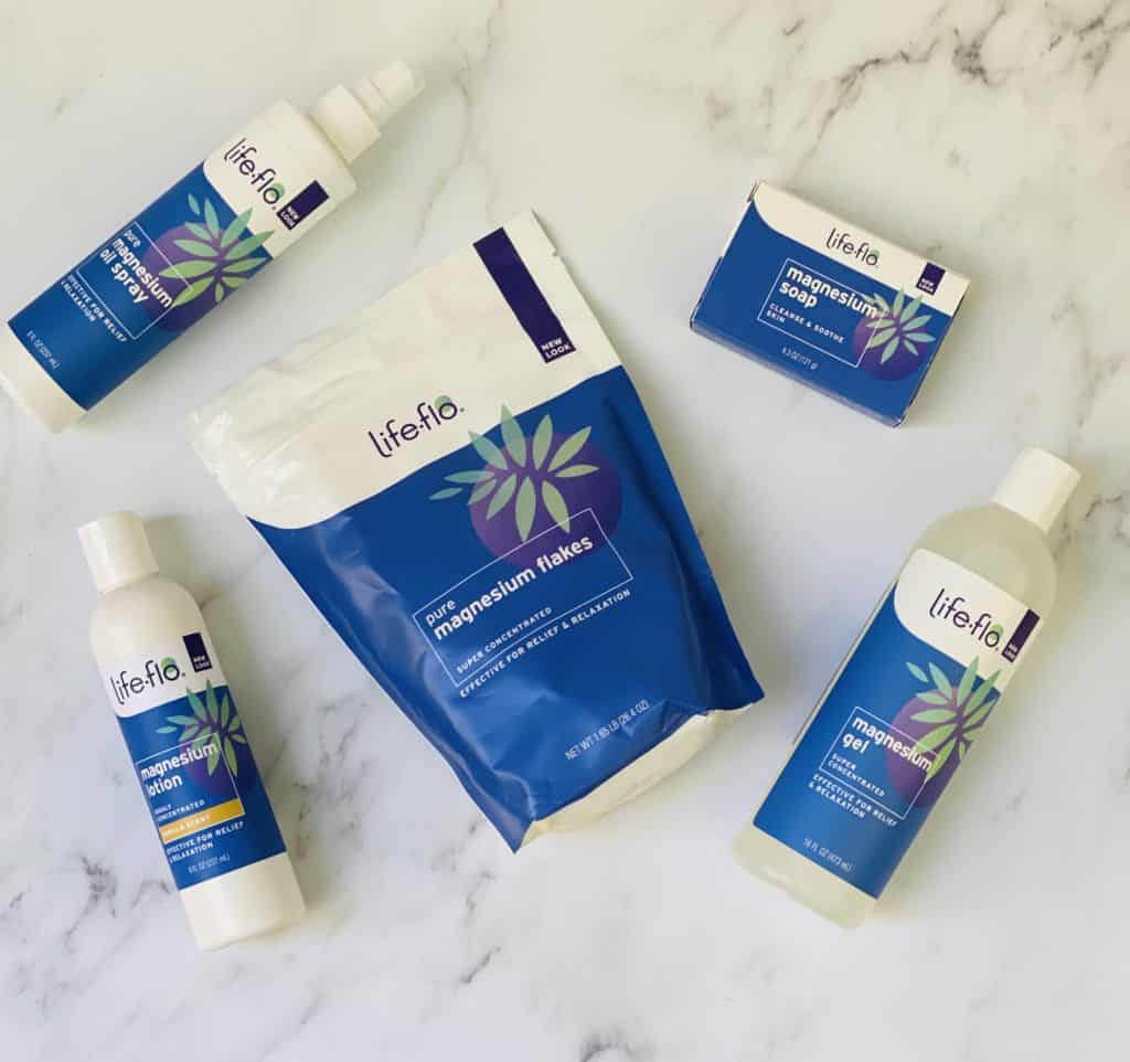 Overhead photo of Life-flo products with magnesium.