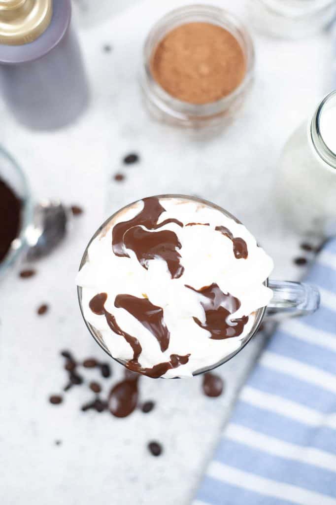 Toppings on sugar-free mocha.