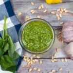 Overhead view of basil pesto