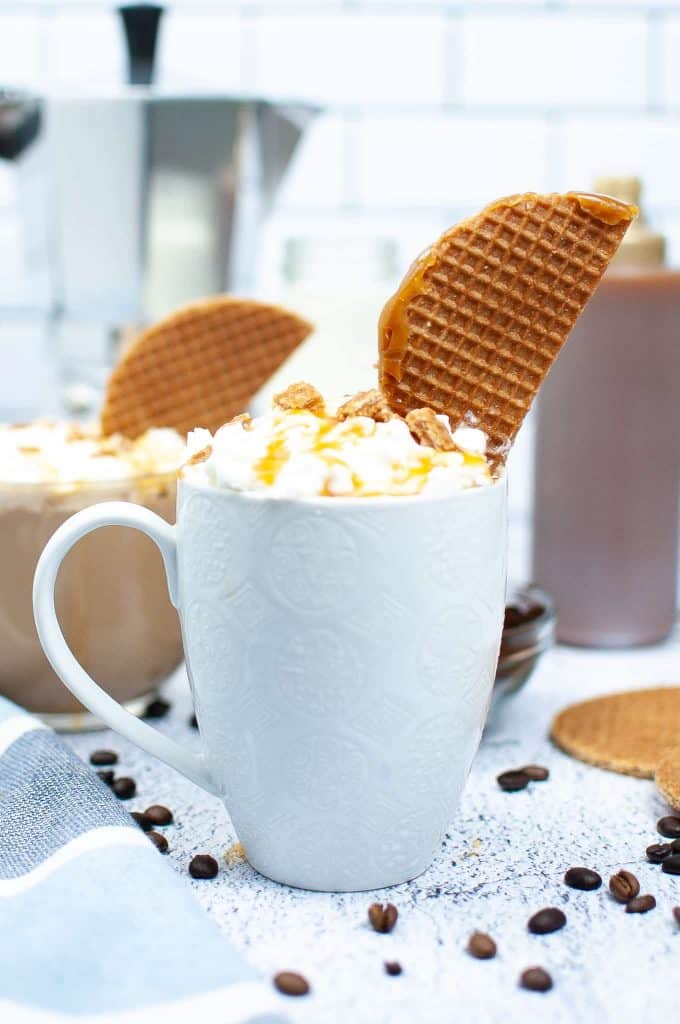 Caramel Latte with cookie in it.