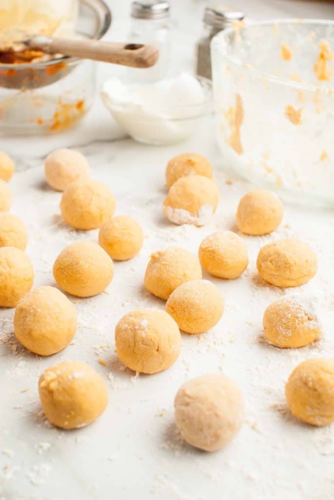 Preparing Gnocchi dough.
