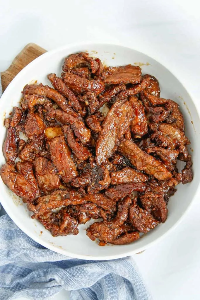 Overhead view of Mongolian Beef.