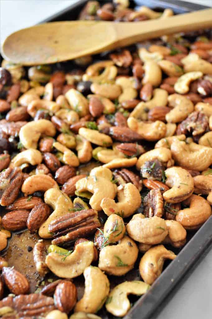 Dill nuts on a baking sheet.