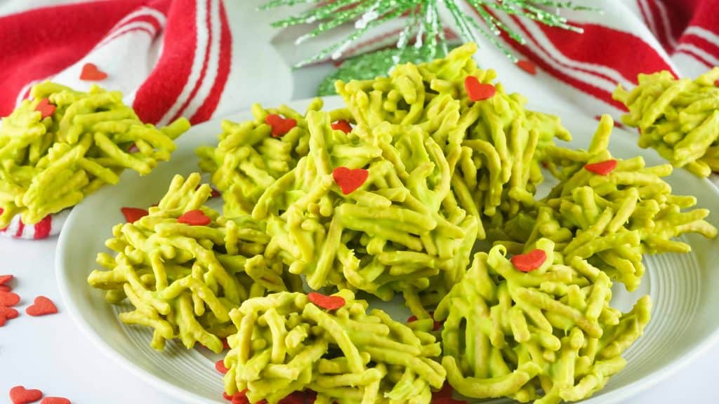 Grinch Haystacks on a plate.