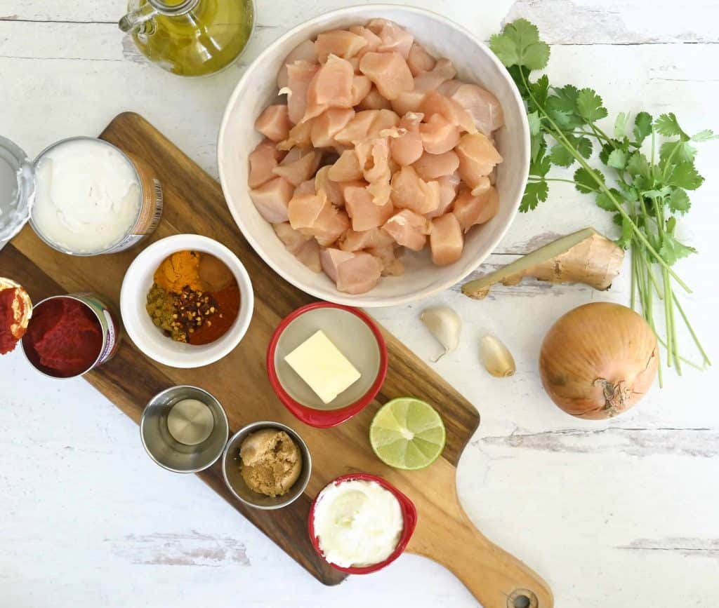 Ingredients for Indian Butter Chicken-overhead view.