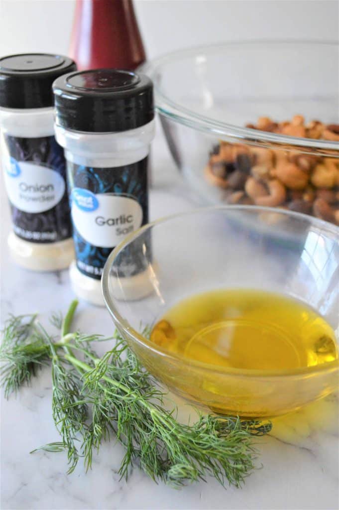 Ingredients for oven roasted dill nuts.