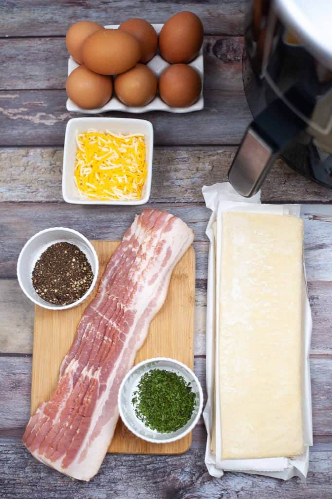 Ingredients for air fryer breakfast.