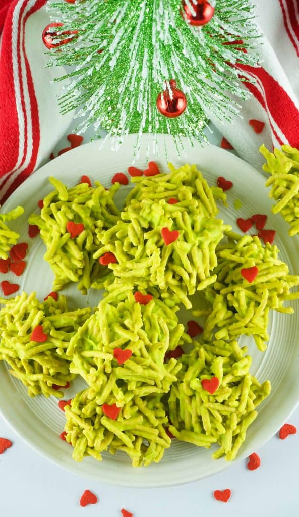 Overhead view of Grinch Haystack Cookies