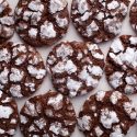 Overhead view of chocolate crinkle cookies