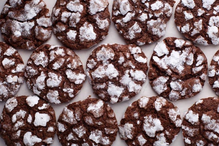 Overhead view of chocolate crinkle cookies