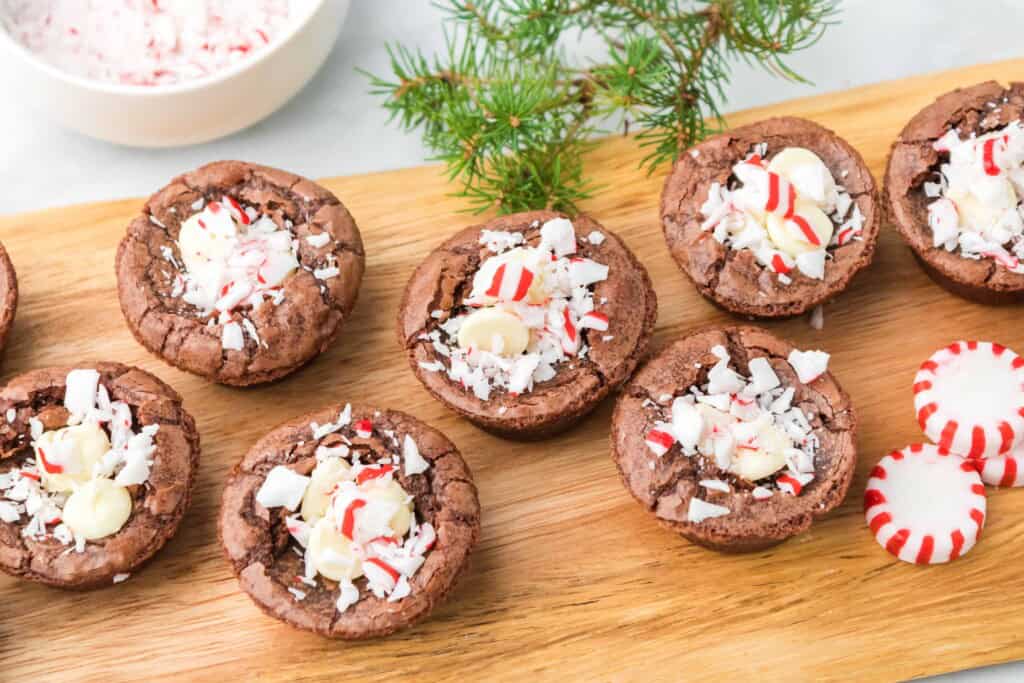Peppermint Brownies on a cutting board.