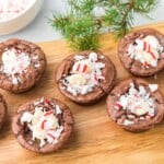 Peppermint Brownies on a cutting board.