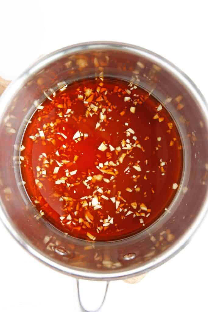 Preparing Mongolian beef sauce.