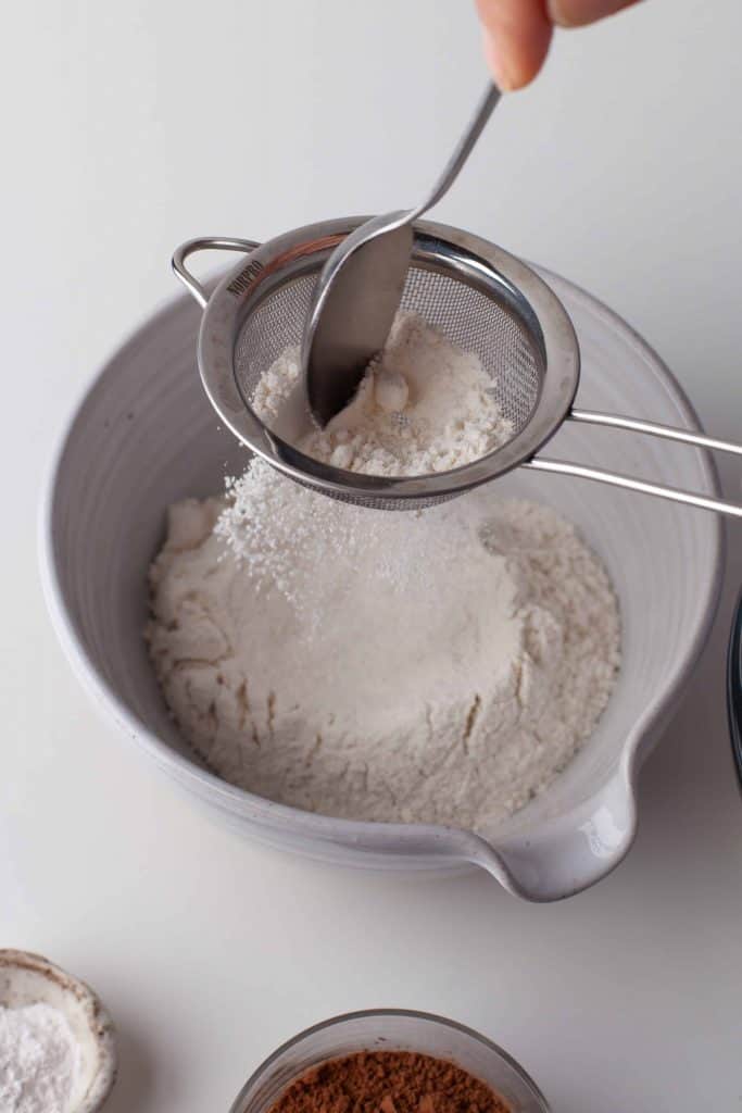 Sifting together dry ingredients