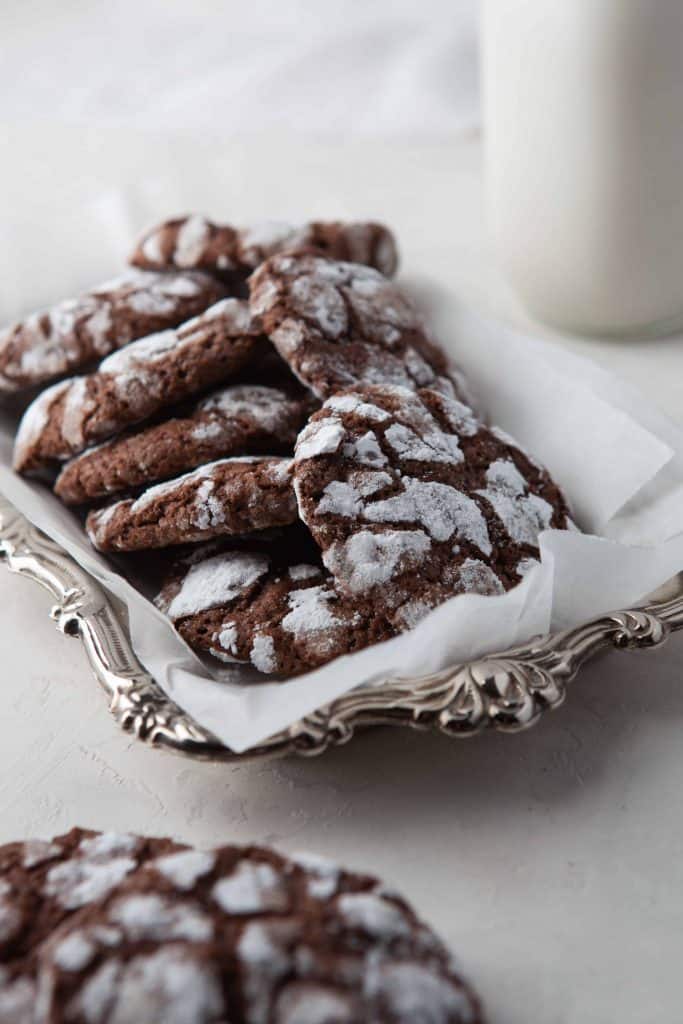 Chocolate cookies and milk.