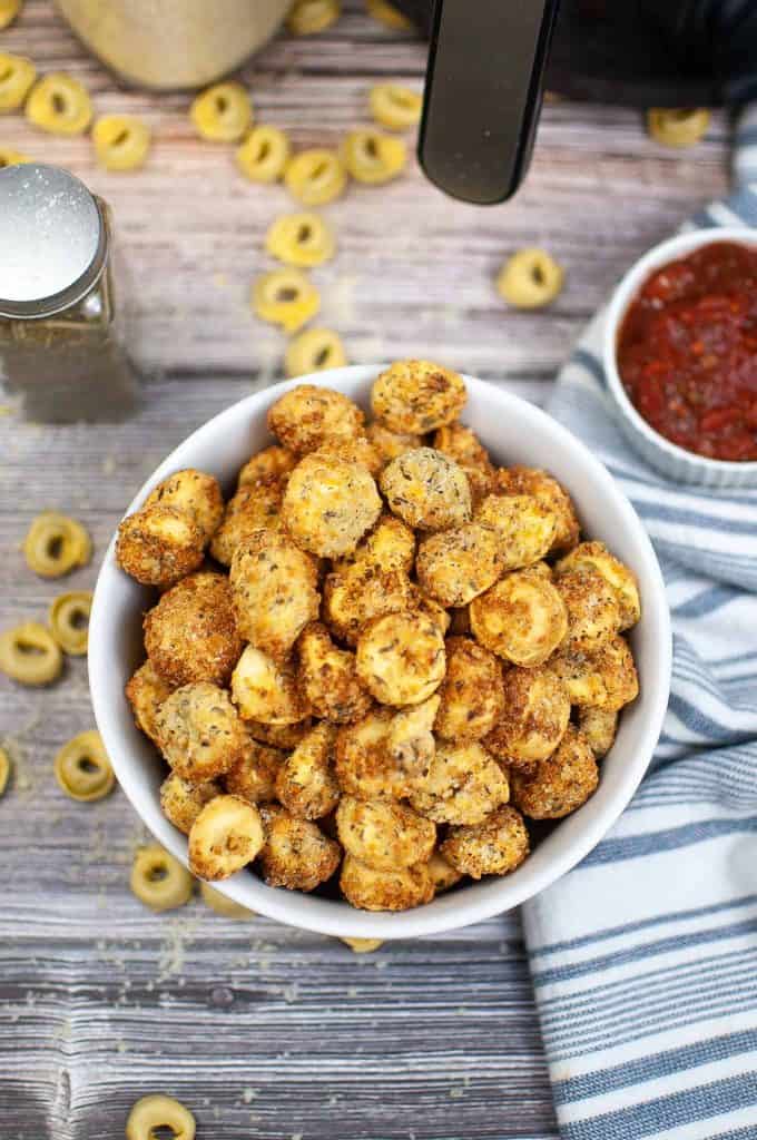 Overhead view of fried tortellini
