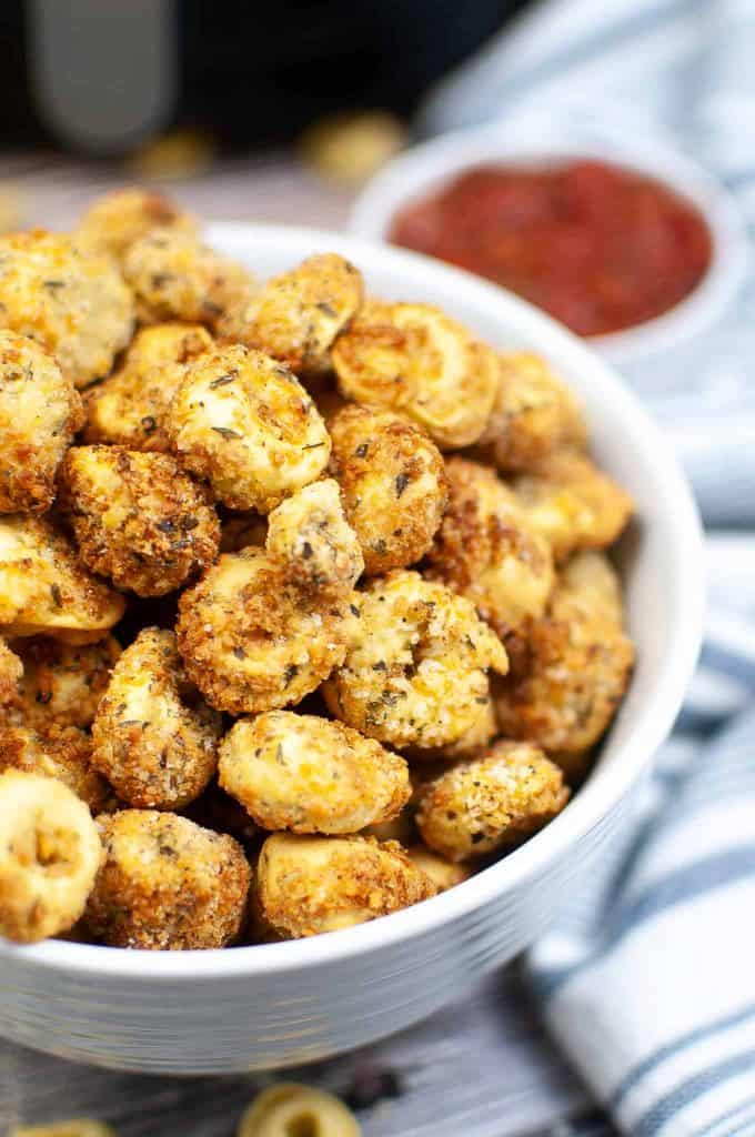 Closeup of fried tortellini.