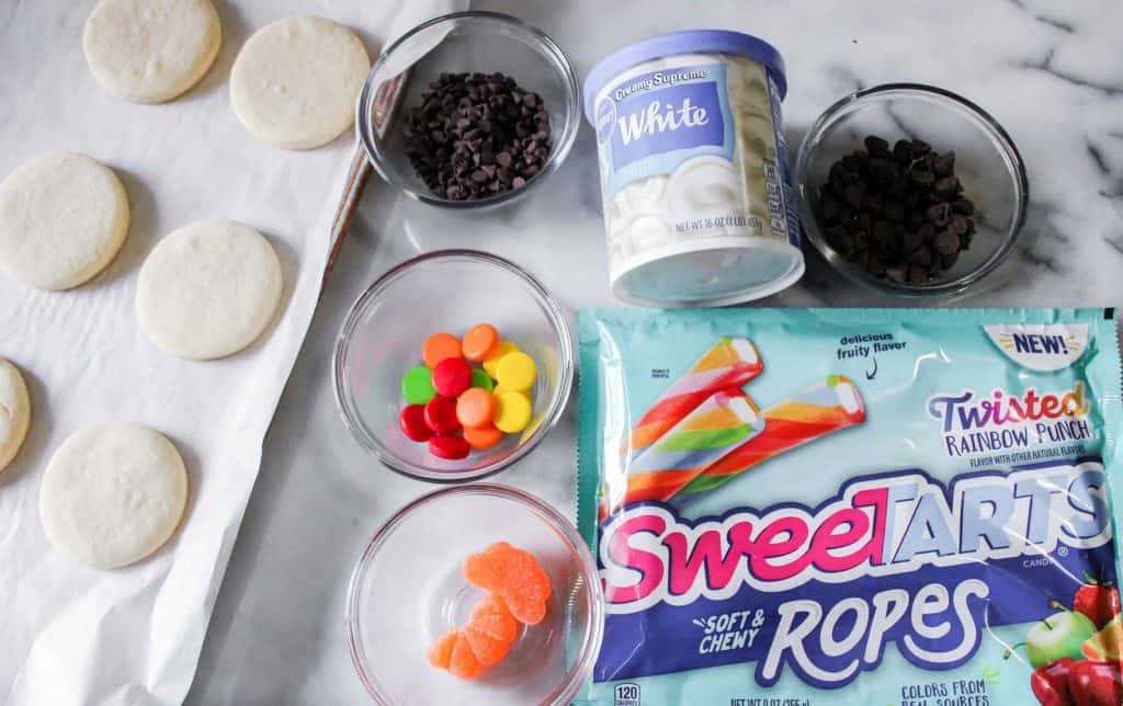 Decorations for snowman cookies.