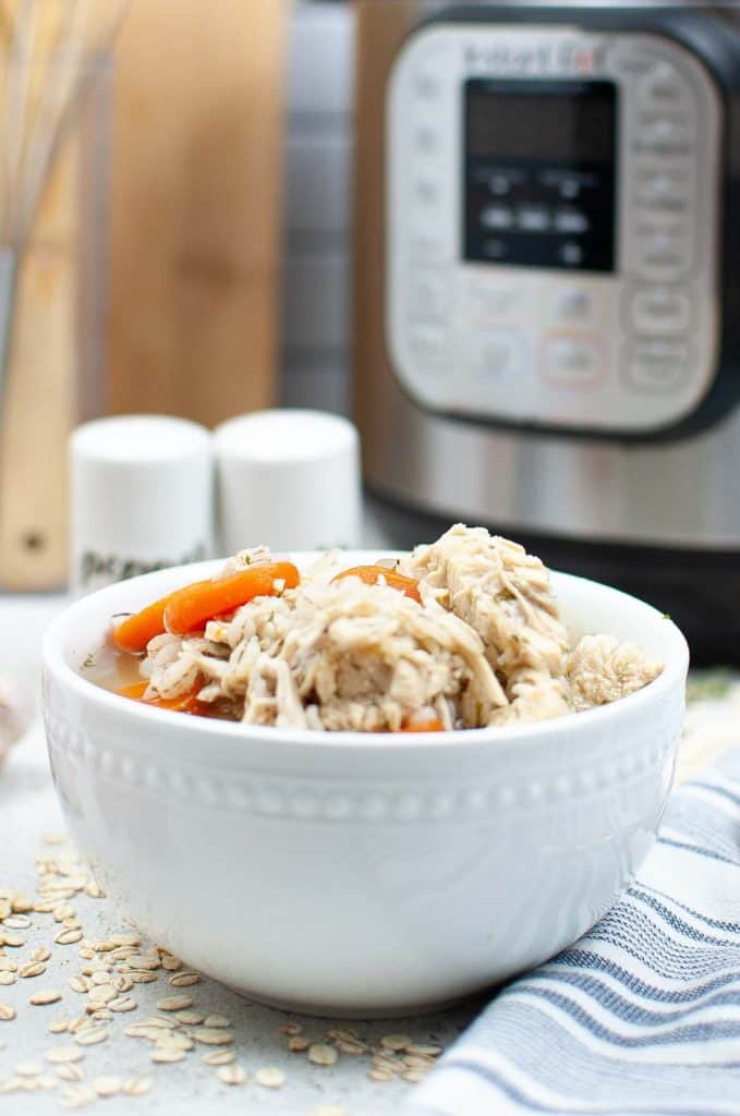 Head-on view of Instant Pot Chicken Barley Soup