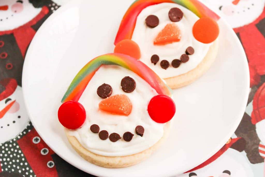 Overhead view of snowman cookies