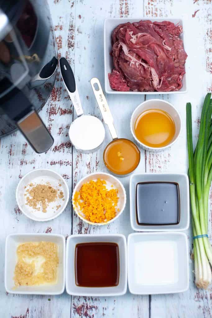 Air Fryer Orange Beef Ingredients.