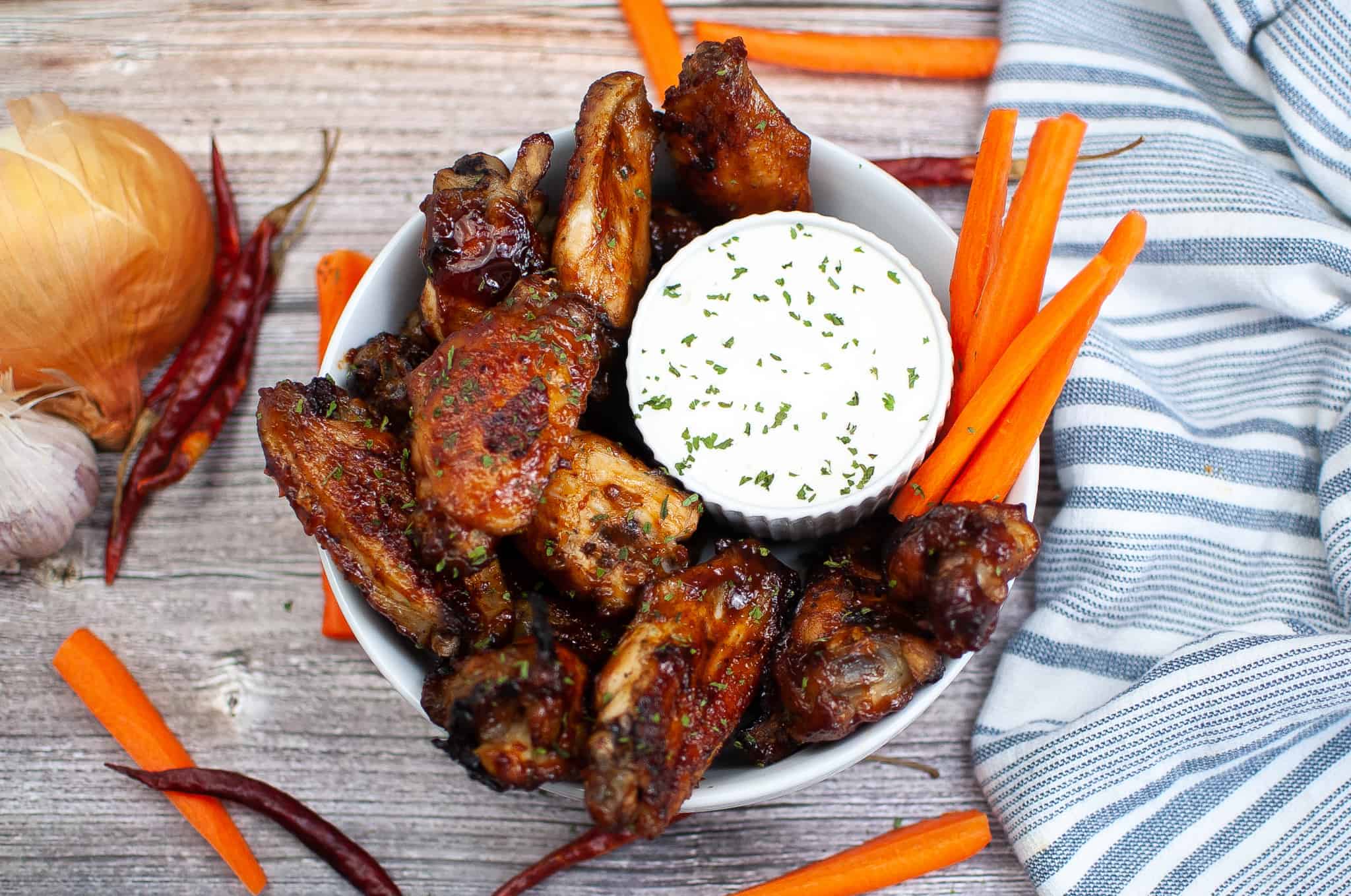 BBQ Chicken wings in a bowl.