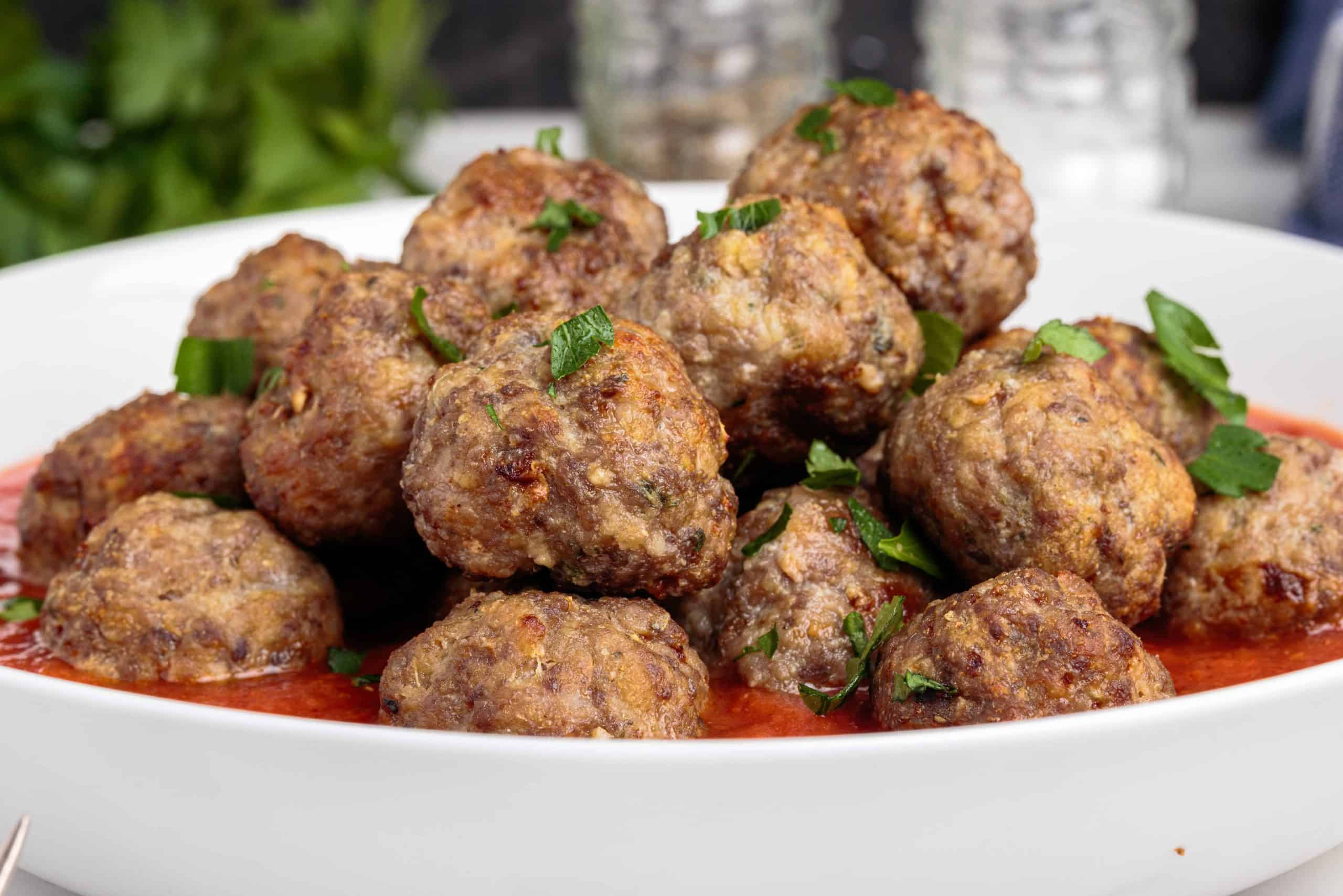 Head on photo of Air Fryer Turkey Meatballs with Spinach