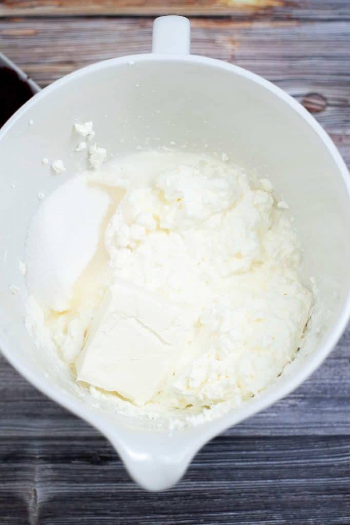 Ice cream ingredients in a white bowl.