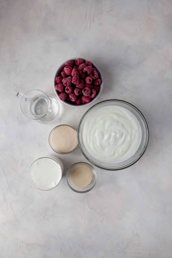 Ingredients for jello yogurt dessert.