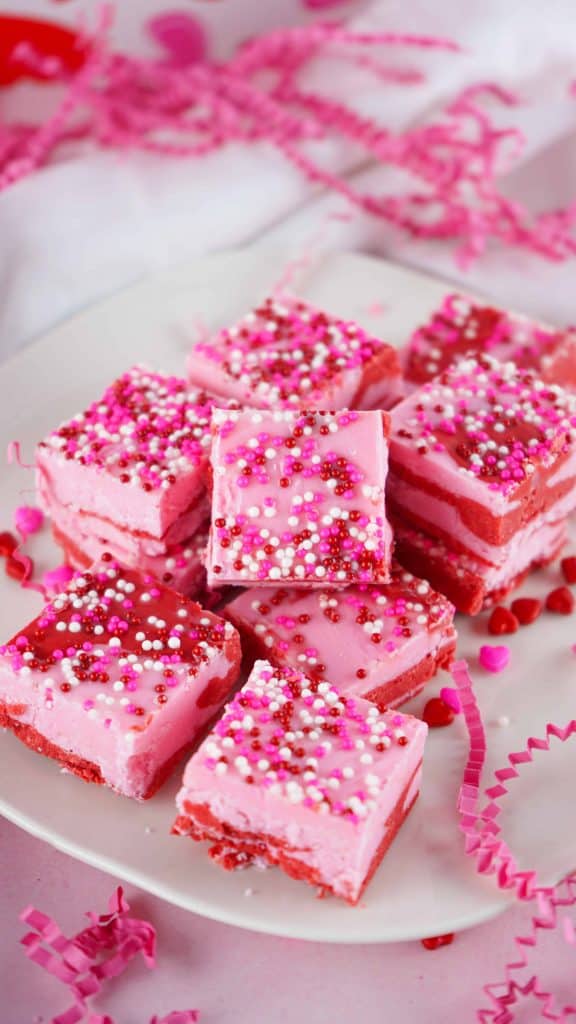 Plate of Valentine's Day fudge.