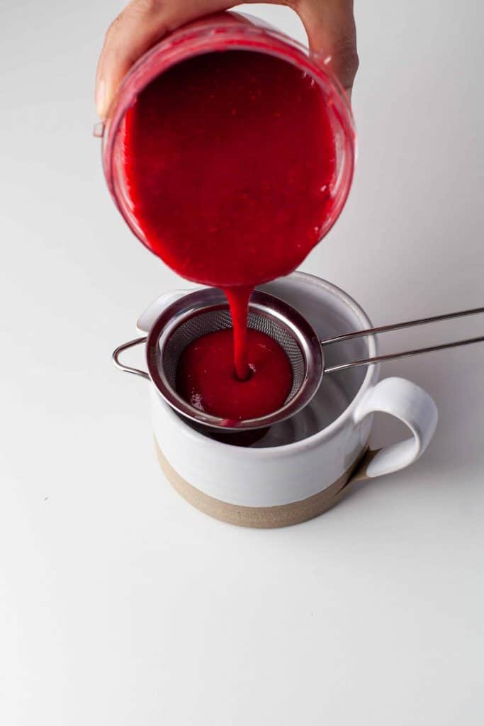 Pureed raspberries strained