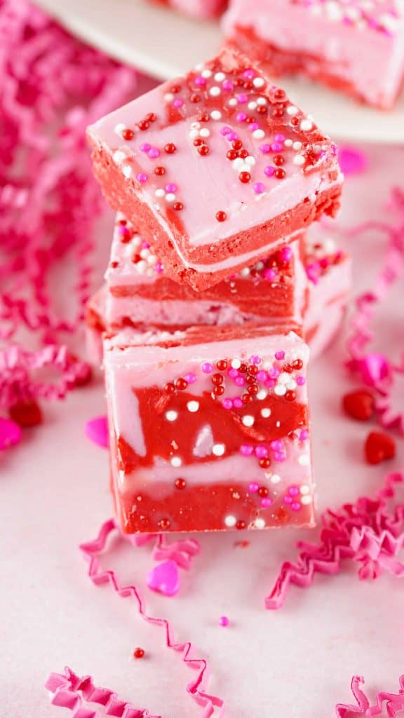 Stacked Valentine's Day fudge.