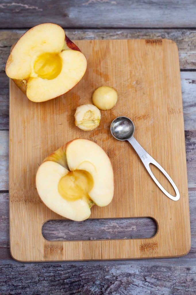 Apple cut in half, core removed and seeded.