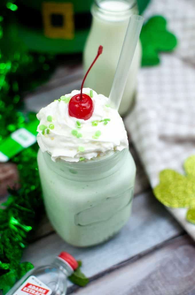 Angled view of Shamrock Shake