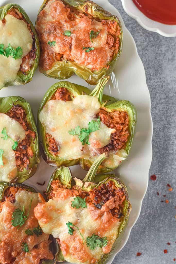 Chicken and rice stuffed peppers.