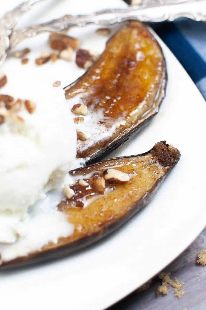Closeup of bananas with whipped cream