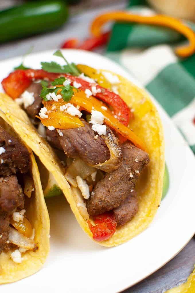 Closeup of beef fajitas