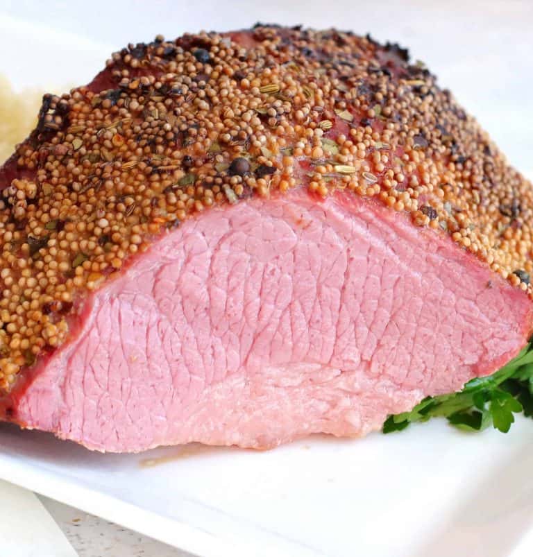 Close-up of air fryer corned beef