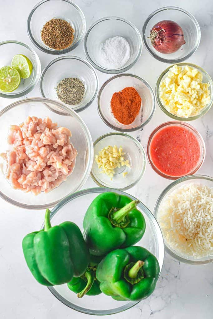 Ingredients for stuffed peppers.