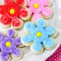Overhead view of spring flower sugar cookies
