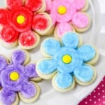 Overhead view of spring flower sugar cookies