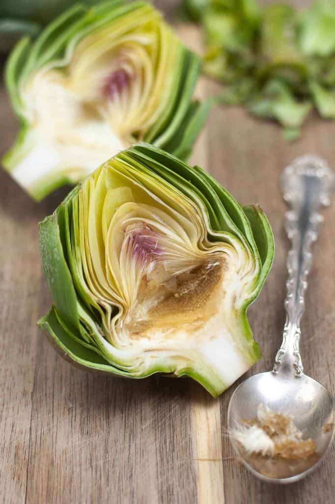 Artichoke cut in half.