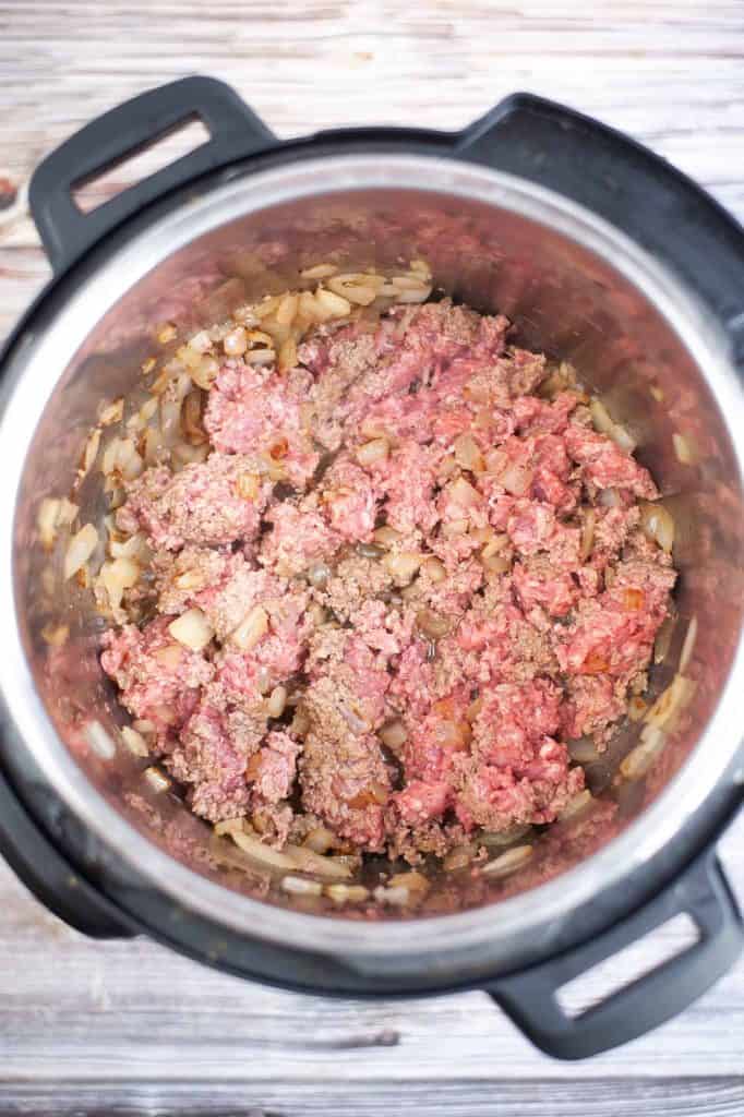 Browned ground beef in Instant POT.