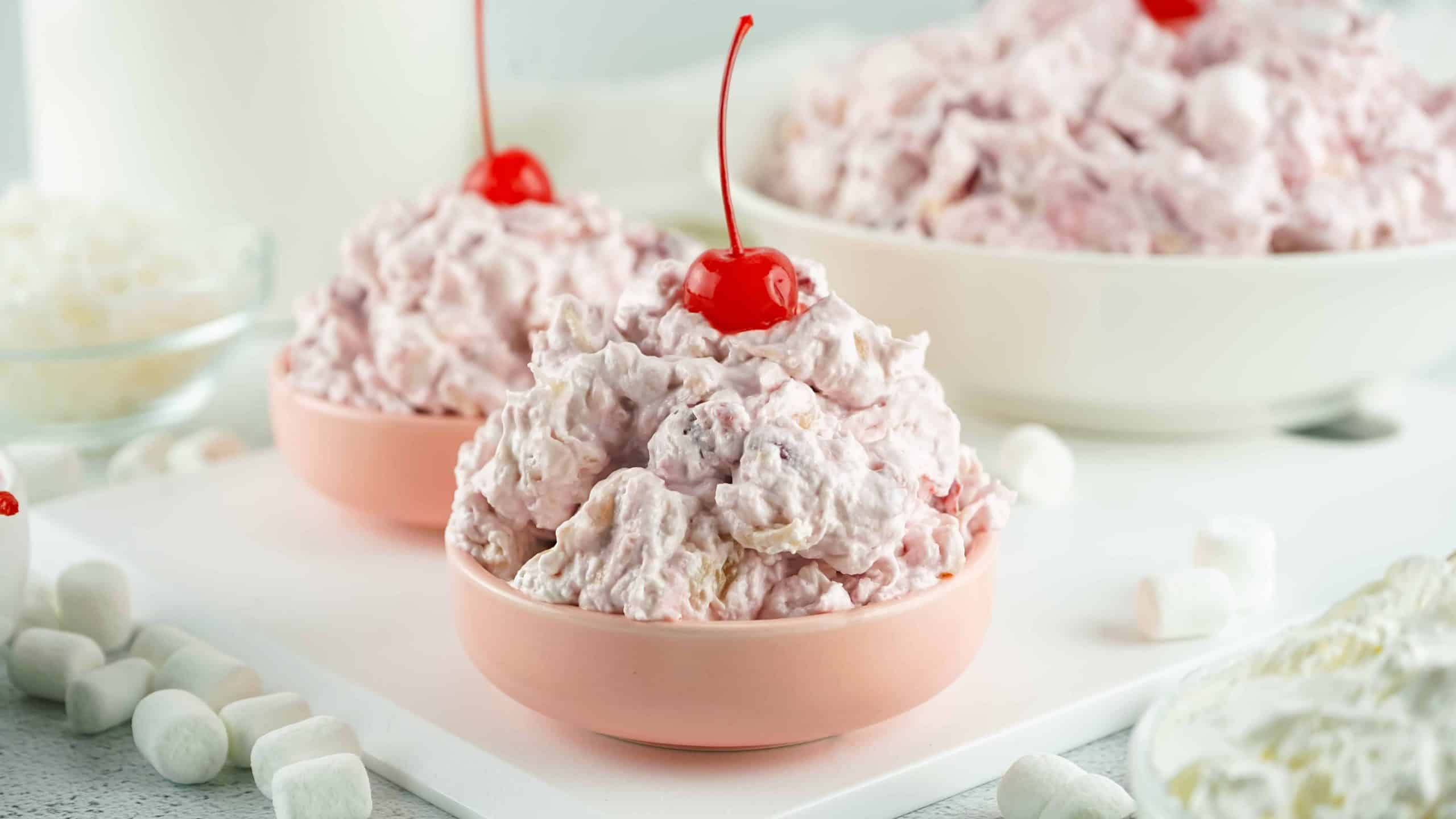 Head on photo of Cherry Fluff Salad