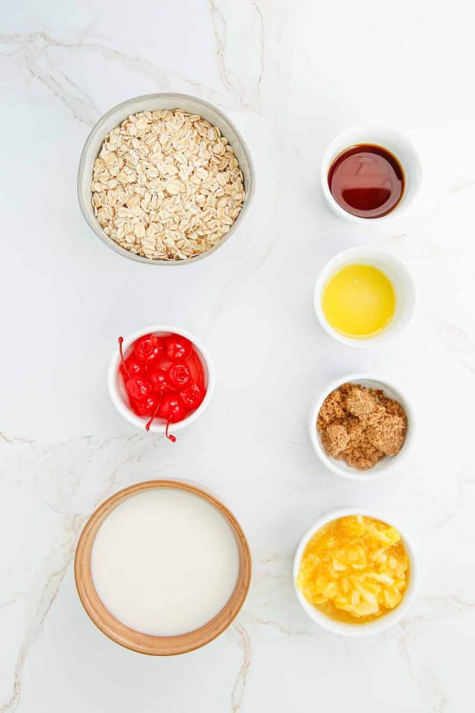 Ingredients for Pineapple Dump Cake Overnight Oats.
