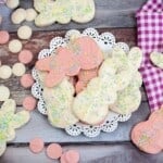 Overhead view of Easter bunny cookies.