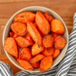Overhead view of honey glazed air fryer carrots.