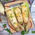 Overhead view of air fryer street corn.